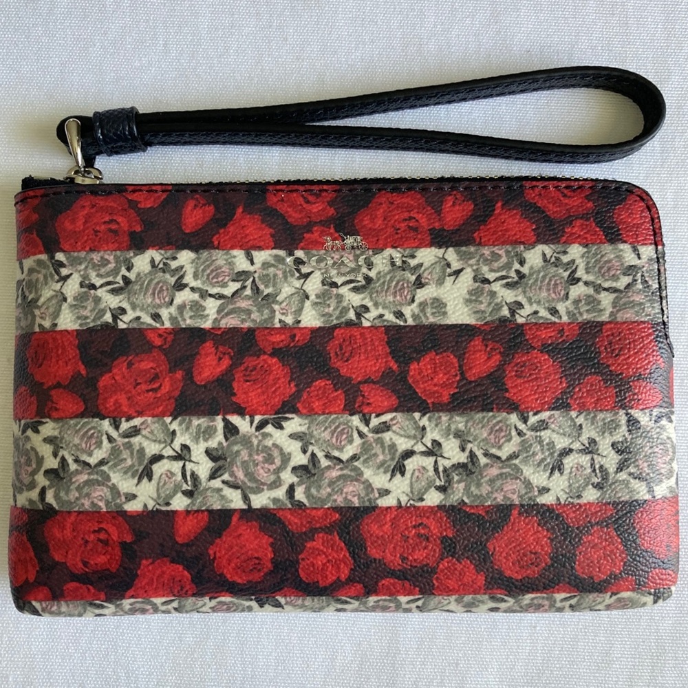 COACH Corner Zip Wristlet in Rose Queen Stripe